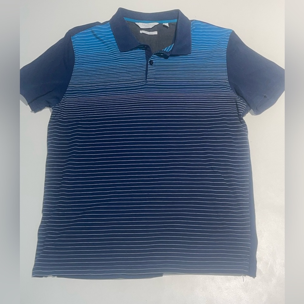 Calvin Klein Blue Gradient Striped Polo Shirt